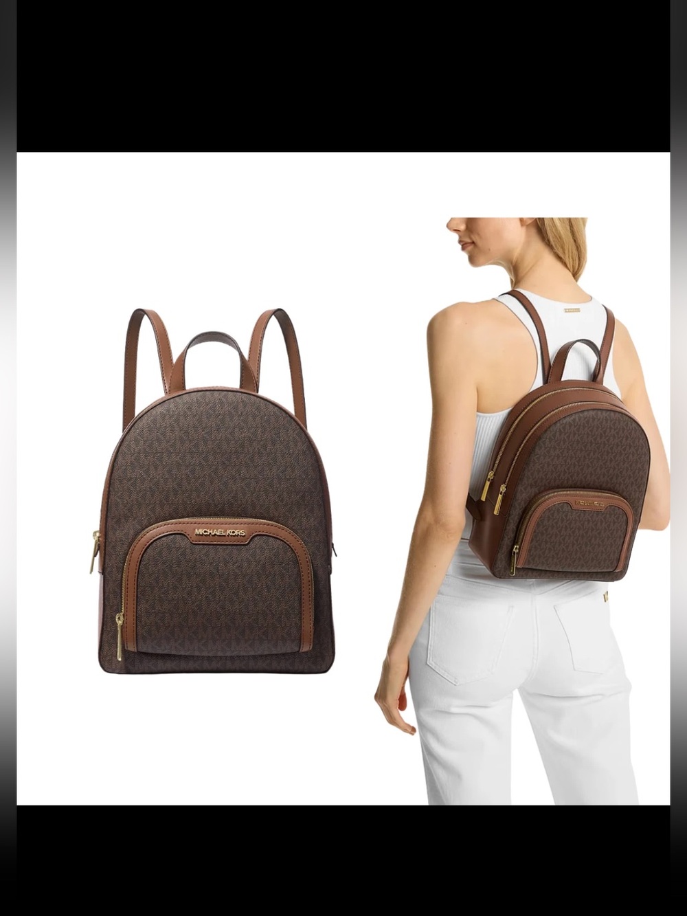 NWT! Michael Kors Jaycee Med Signature Brown Monogram Backpack